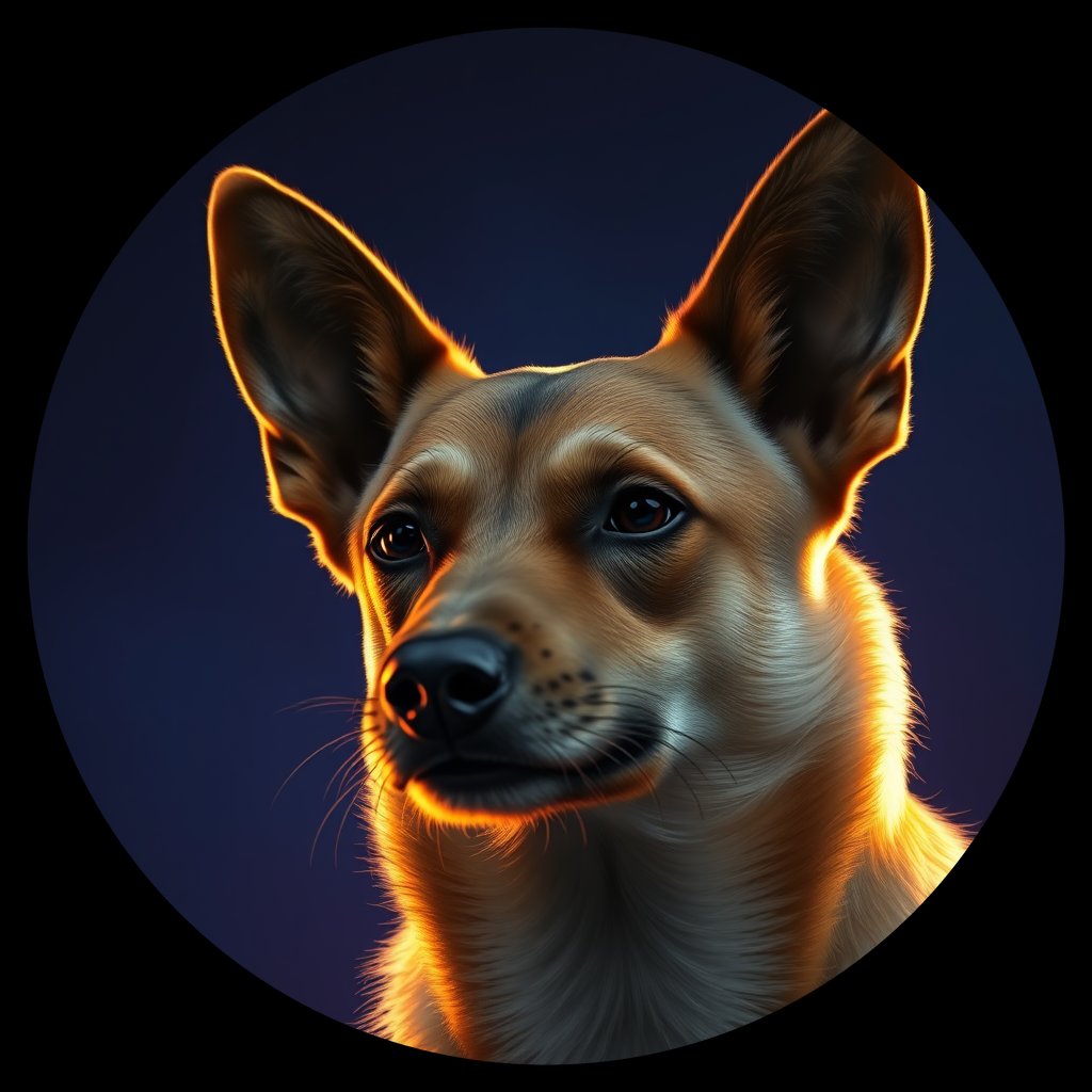 Cosmic medallion portrait of PFZ2H02_PFZ2H02, a New Guinea Singing Dog