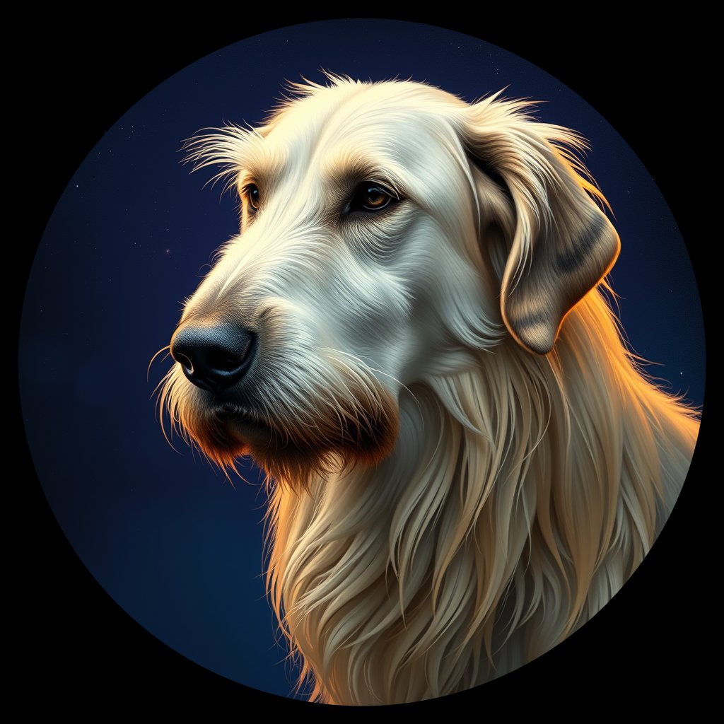 Cosmic medallion portrait of PFZ30A08_PFZ30A08, a Irish Wolfhound