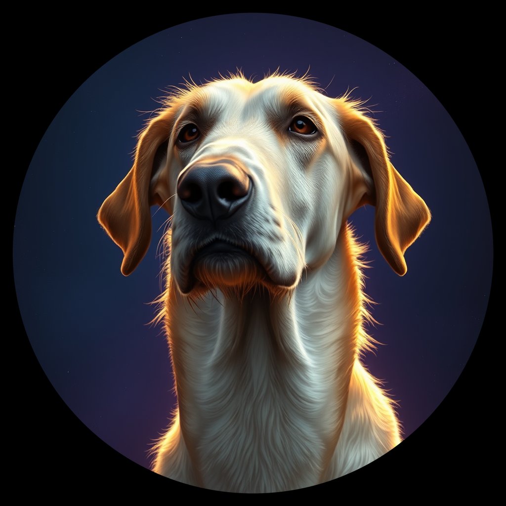 Cosmic medallion portrait of PFZ30B07_PFZ30B07, a Irish Wolfhound