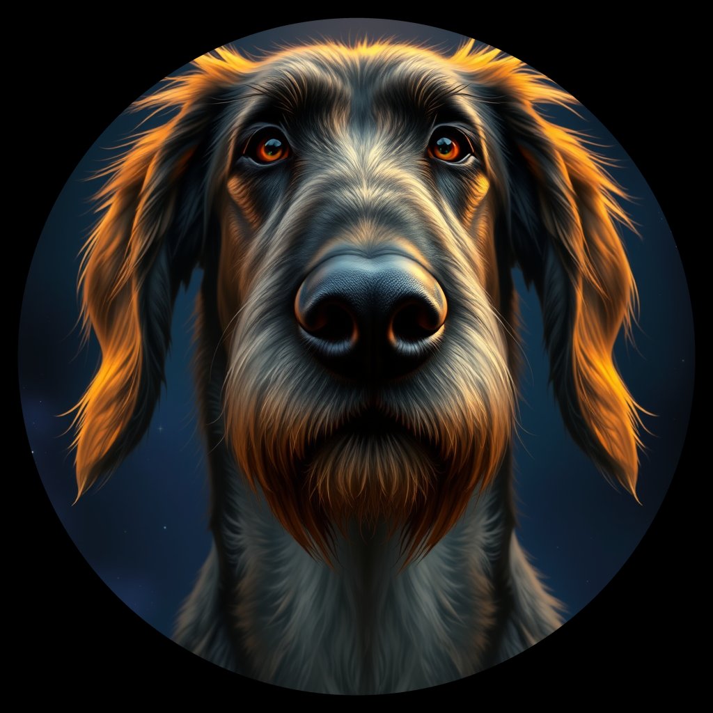 Cosmic medallion portrait of PFZ30B11_PFZ30B11, a Irish Wolfhound