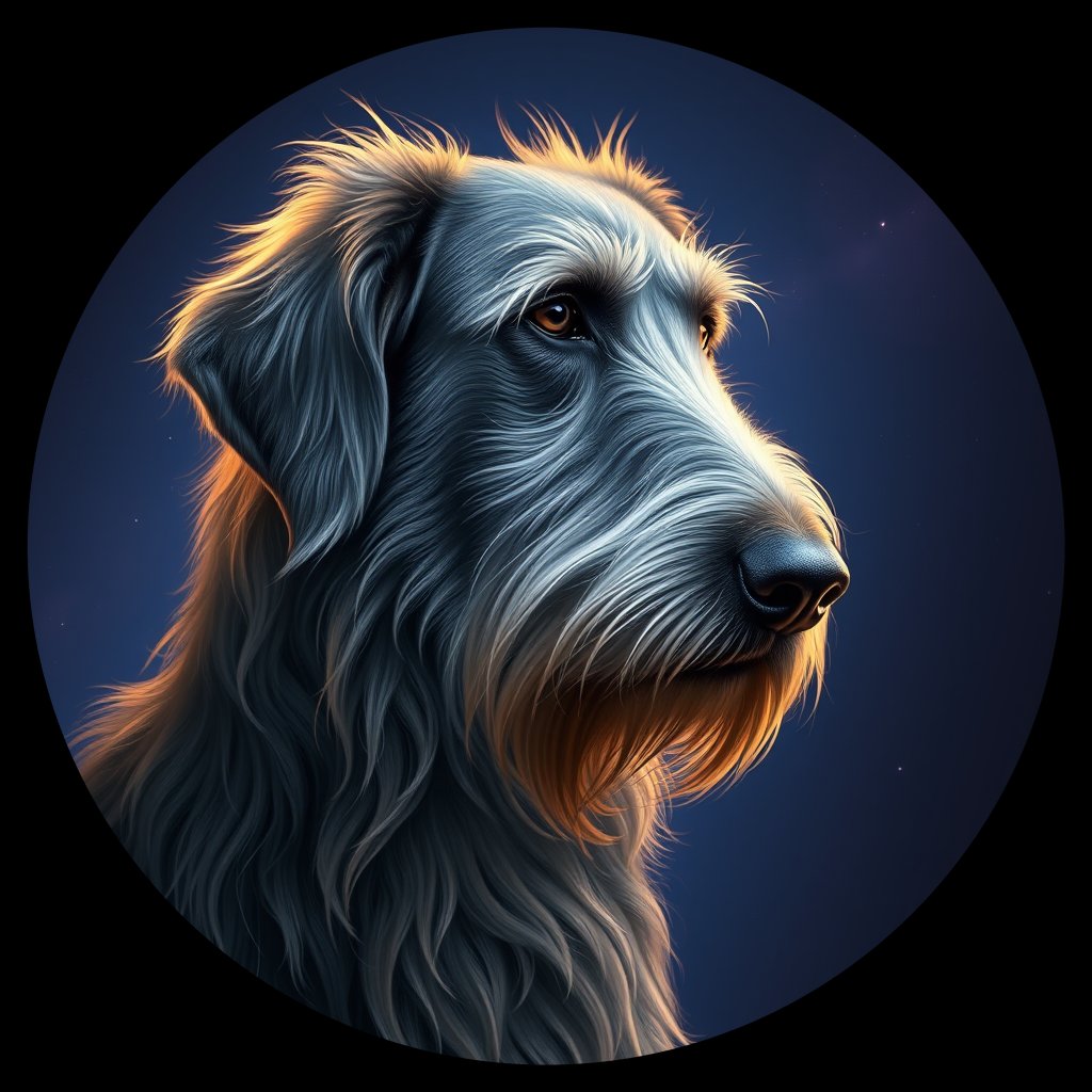 Cosmic medallion portrait of PFZ30B12_PFZ30B12, a Irish Wolfhound