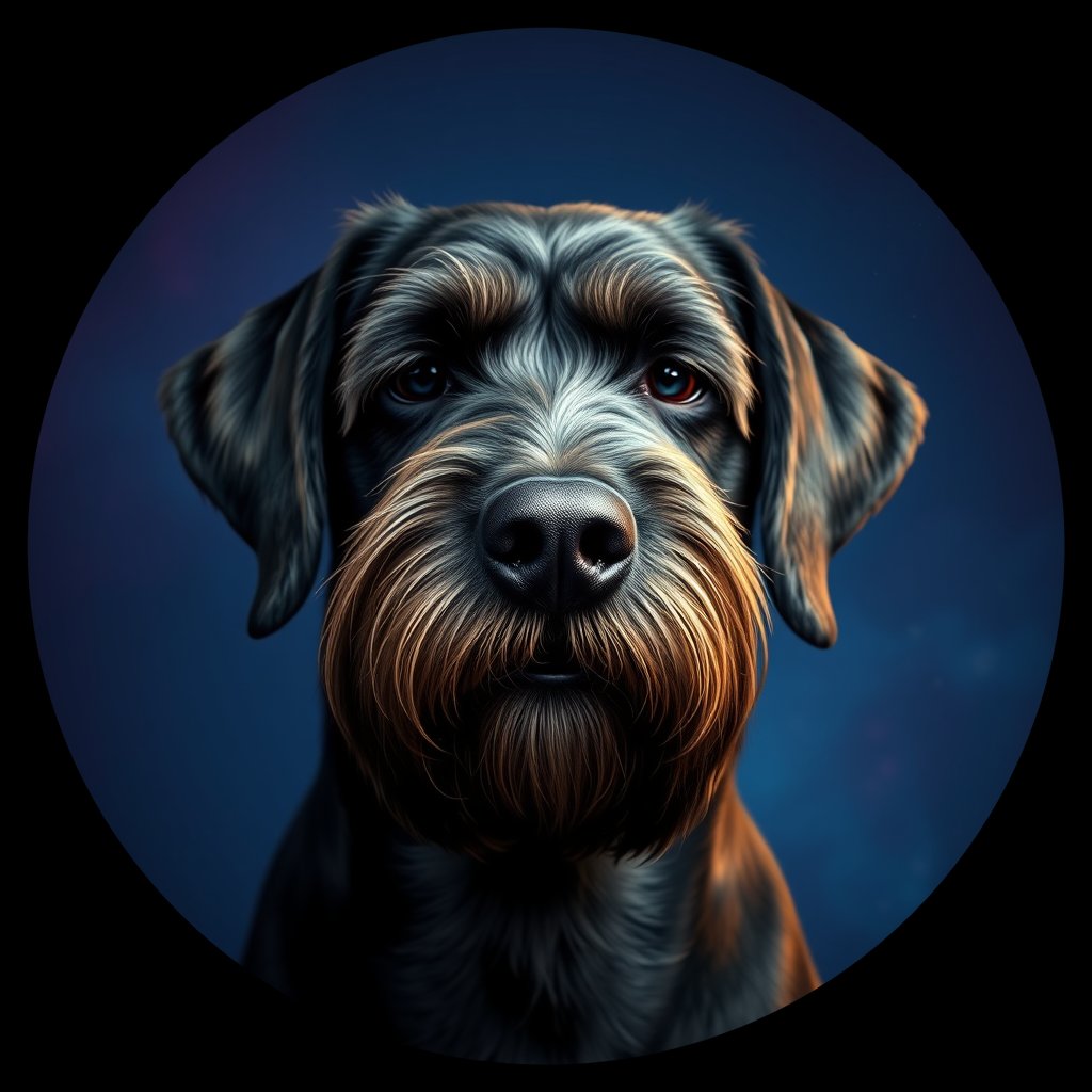 Cosmic medallion portrait of PFZ30C02_PFZ30C02, a Portuguese Water Dog