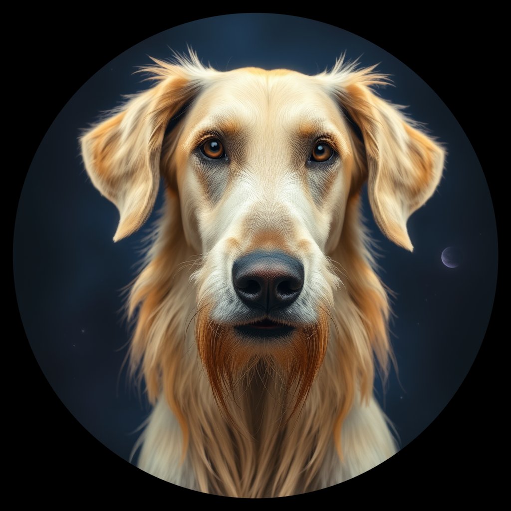 Cosmic medallion portrait of PFZ30D05_PFZ30D05, a Irish Wolfhound