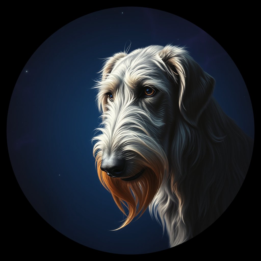 Cosmic medallion portrait of PFZ30D08_PFZ30D08, a Irish Wolfhound