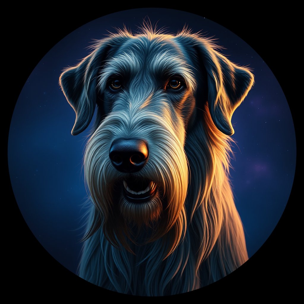 Cosmic medallion portrait of PFZ30D11_PFZ30D11, a Irish Wolfhound