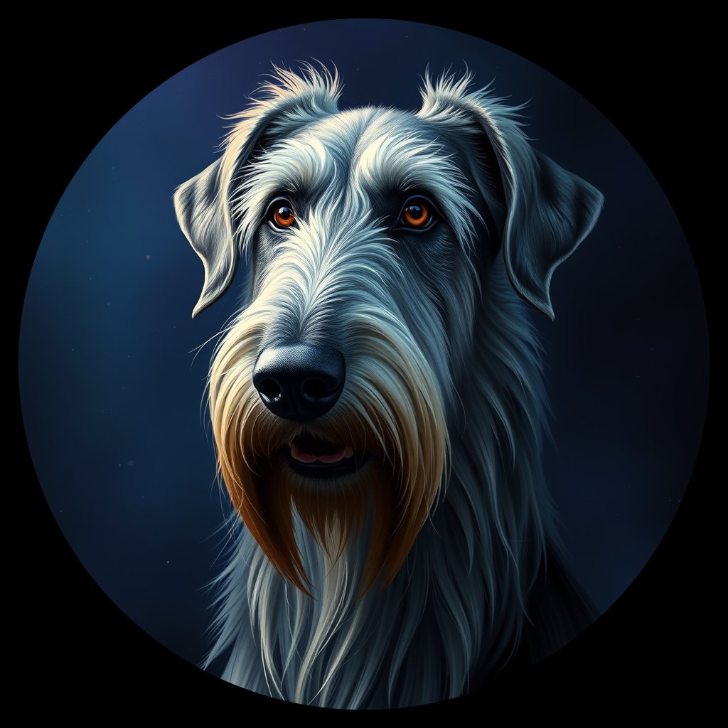 Cosmic medallion portrait of PFZ30E06_PFZ30E06, a Irish Wolfhound