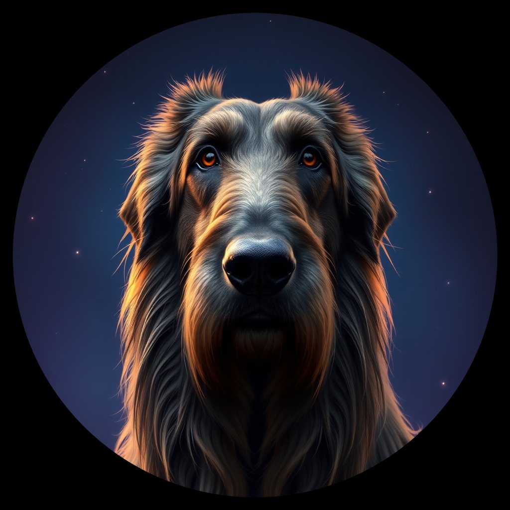 Cosmic medallion portrait of PFZ30E10_PFZ30E10, a Irish Wolfhound