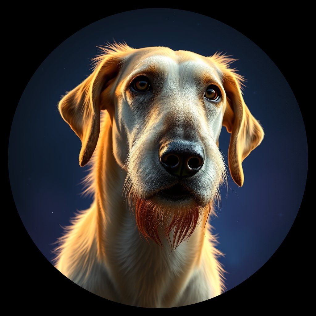 Cosmic medallion portrait of PFZ30F04_PFZ30F04, a Irish Wolfhound