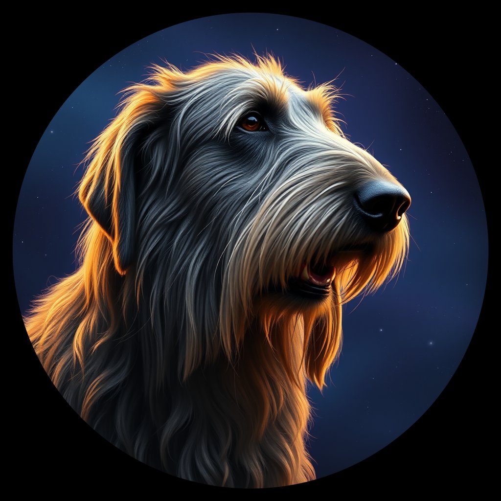 Cosmic medallion portrait of PFZ30F06_PFZ30F06, a Irish Wolfhound