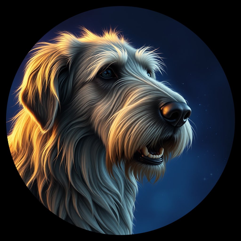 Cosmic medallion portrait of PFZ30F07_PFZ30F07, a Irish Wolfhound