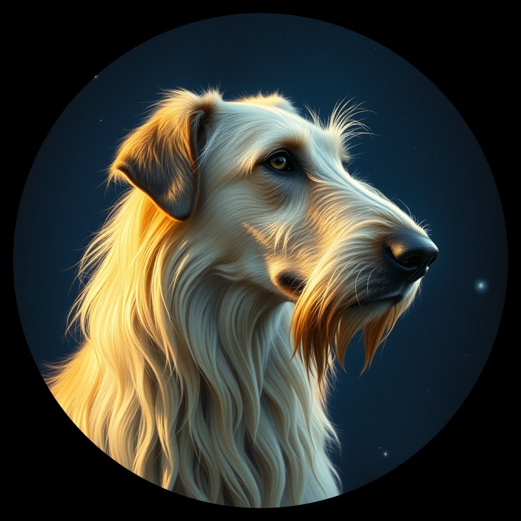 Cosmic medallion portrait of PFZ30F09_PFZ30F09, a Irish Wolfhound