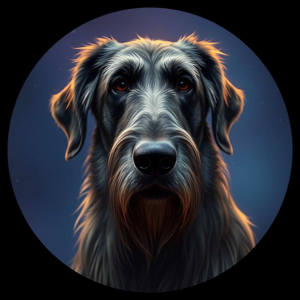 Cosmic medallion portrait of PFZ30F10_PFZ30F10, a Irish Wolfhound