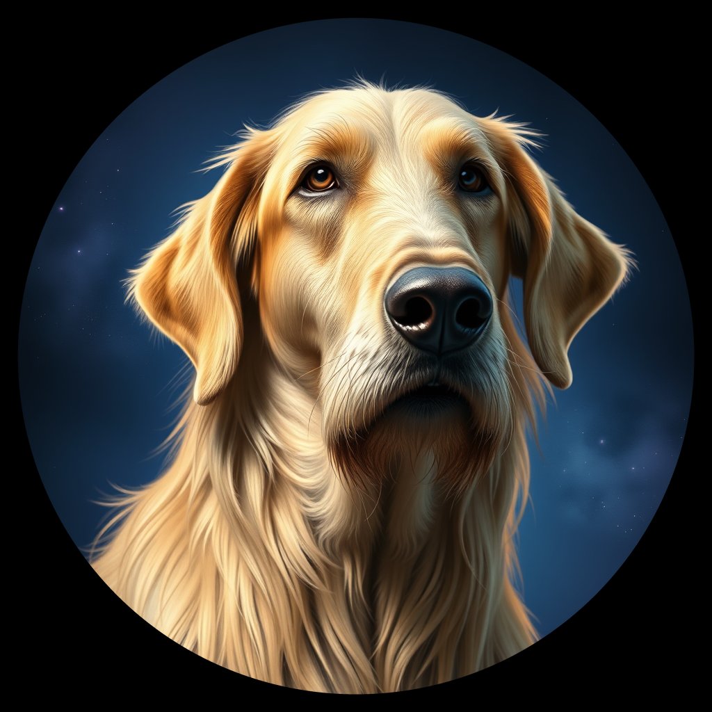 Cosmic medallion portrait of PFZ30G04_PFZ30G04, a Irish Wolfhound