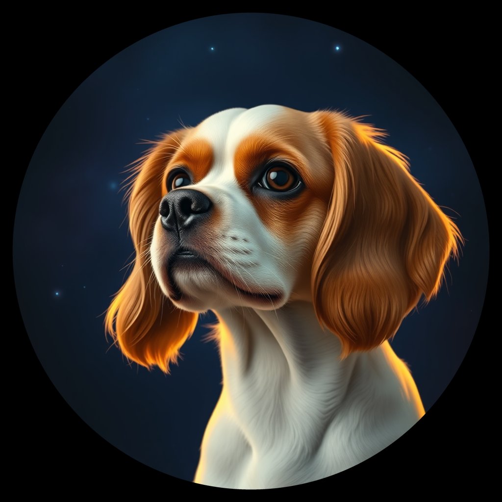 Cosmic medallion portrait of PFZ31A01_PFZ31A01, a Cavalier King Charles Spaniel