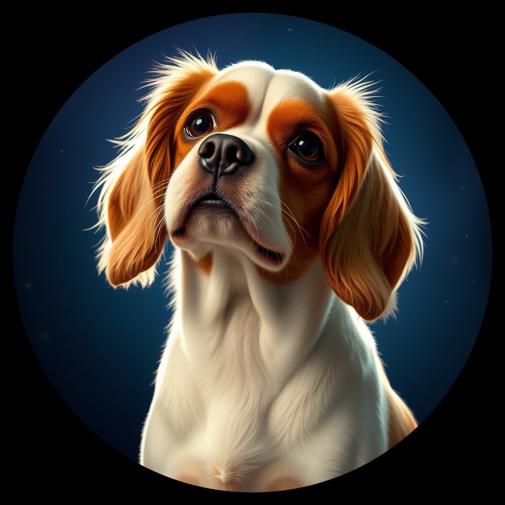 Cosmic medallion portrait of PFZ31A02_PFZ31A02, a Cavalier King Charles Spaniel