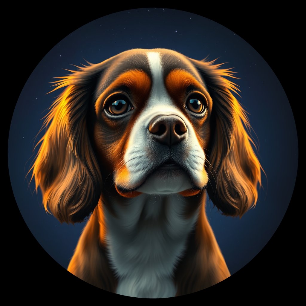 Cosmic medallion portrait of PFZ31A03_PFZ31A03, a Cavalier King Charles Spaniel