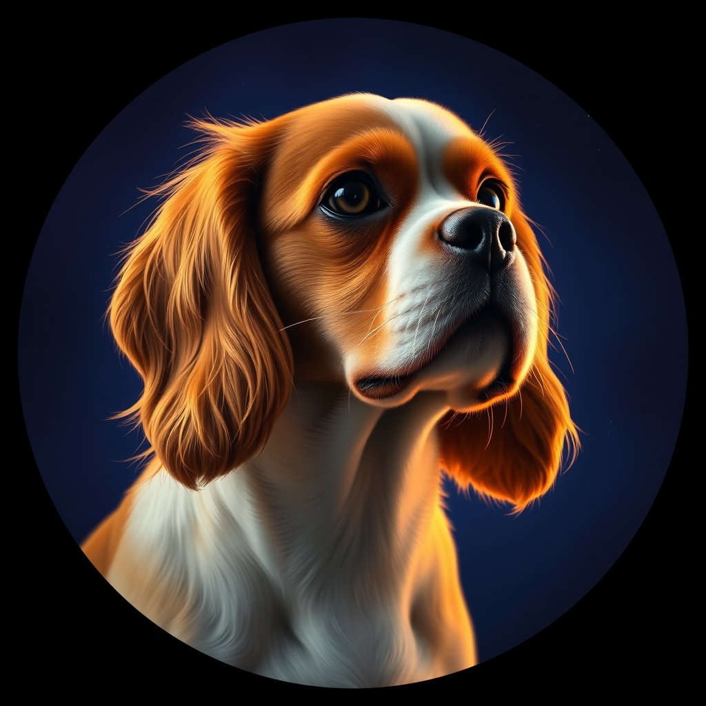 Cosmic medallion portrait of PFZ31A04_PFZ31A04, a Cavalier King Charles Spaniel