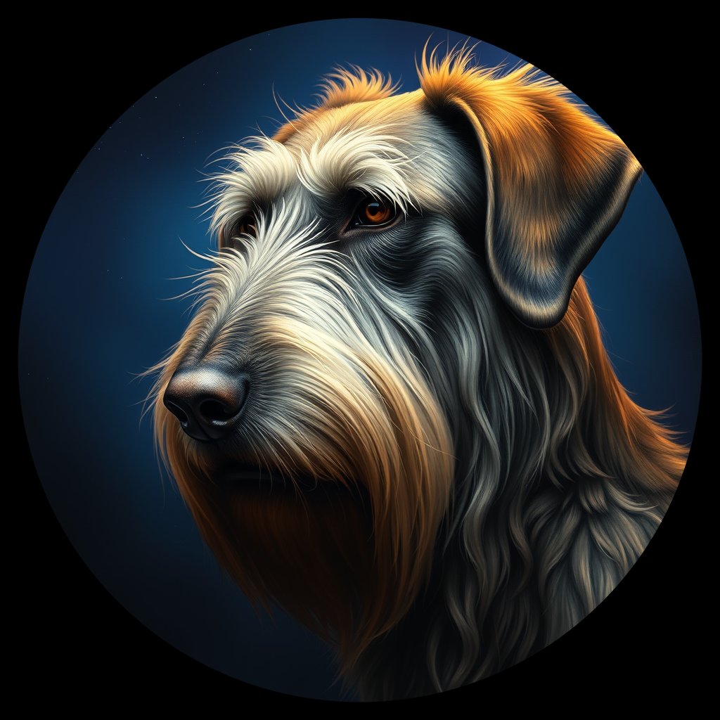 Cosmic medallion portrait of PFZ31A07_PFZ31A07, a Irish Wolfhound