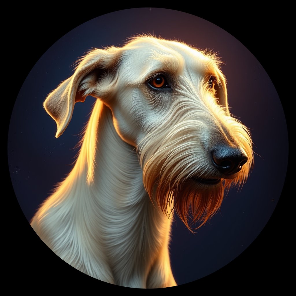 Cosmic medallion portrait of PFZ31A08_PFZ31A08, a Irish Wolfhound