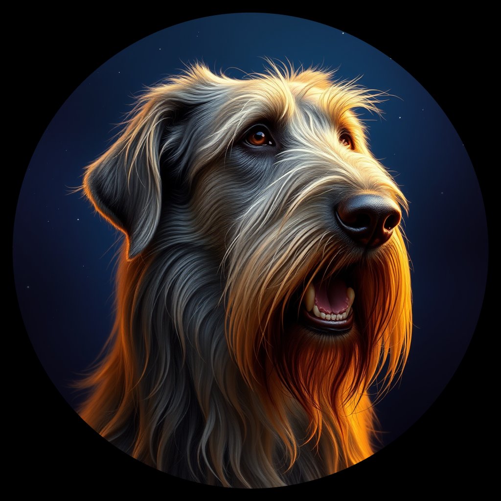 Cosmic medallion portrait of PFZ31A09_PFZ31A09, a Irish Wolfhound