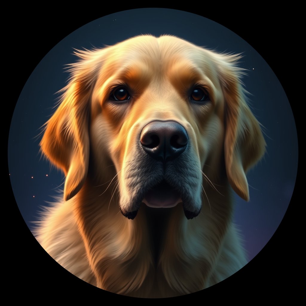 Cosmic medallion portrait of PFZ31A10_PFZ31A10, a Golden Retriever