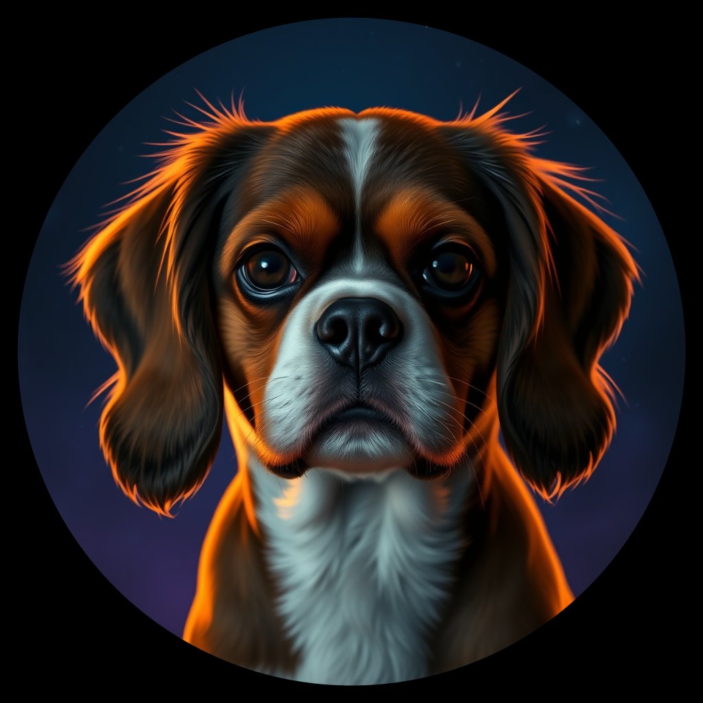 Cosmic medallion portrait of PFZ31B01_PFZ31B01, a Cavalier King Charles Spaniel