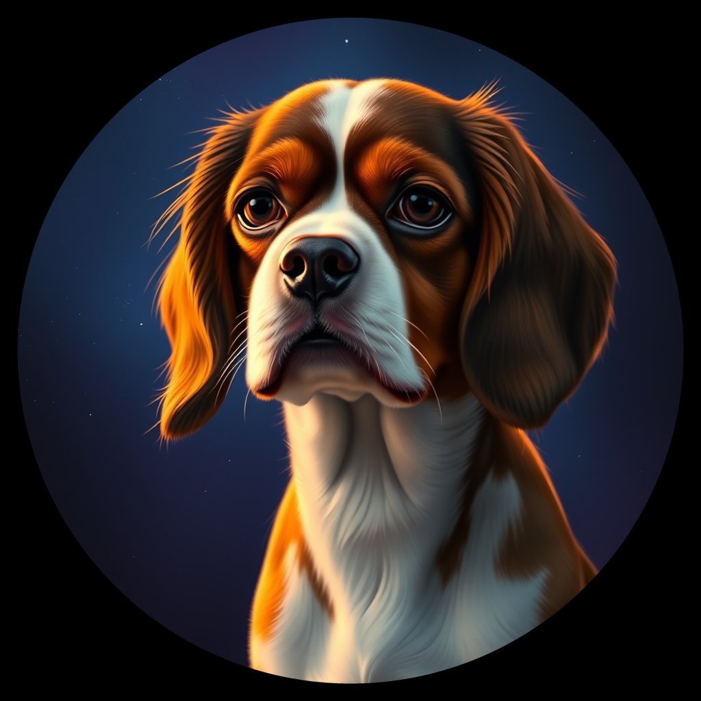 Cosmic medallion portrait of PFZ31B02_PFZ31B02, a Cavalier King Charles Spaniel