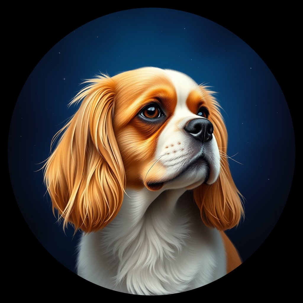 Cosmic medallion portrait of PFZ31B04_PFZ31B04, a Cavalier King Charles Spaniel