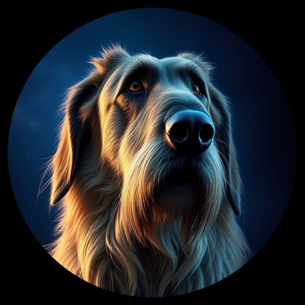 Cosmic medallion portrait of PFZ31B06_PFZ31B06, a Irish Wolfhound