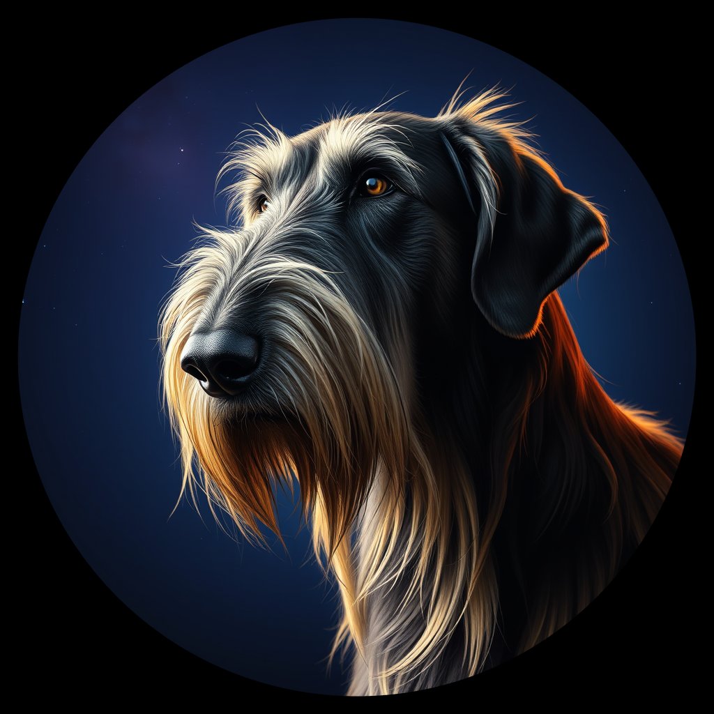 Cosmic medallion portrait of PFZ31B07_PFZ31B07, a Irish Wolfhound