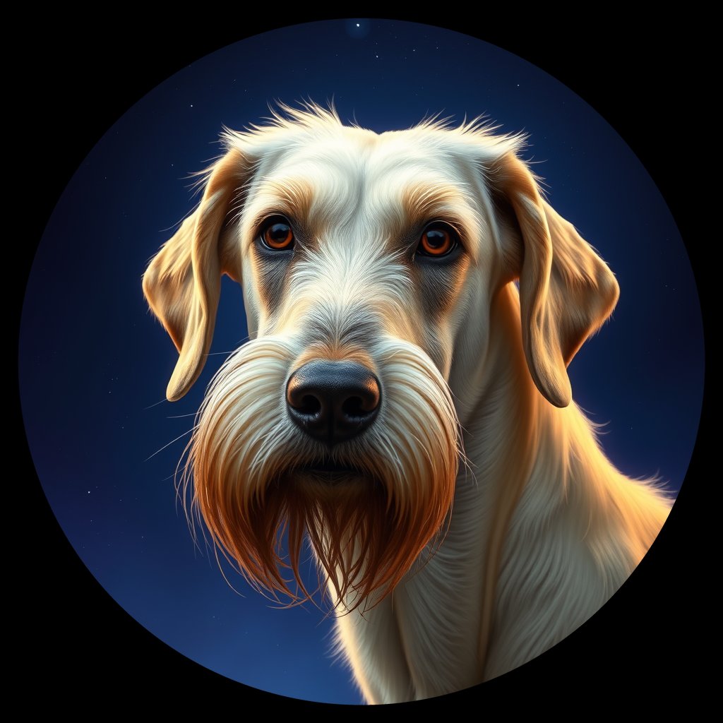 Cosmic medallion portrait of PFZ31B08_PFZ31B08, a Irish Wolfhound