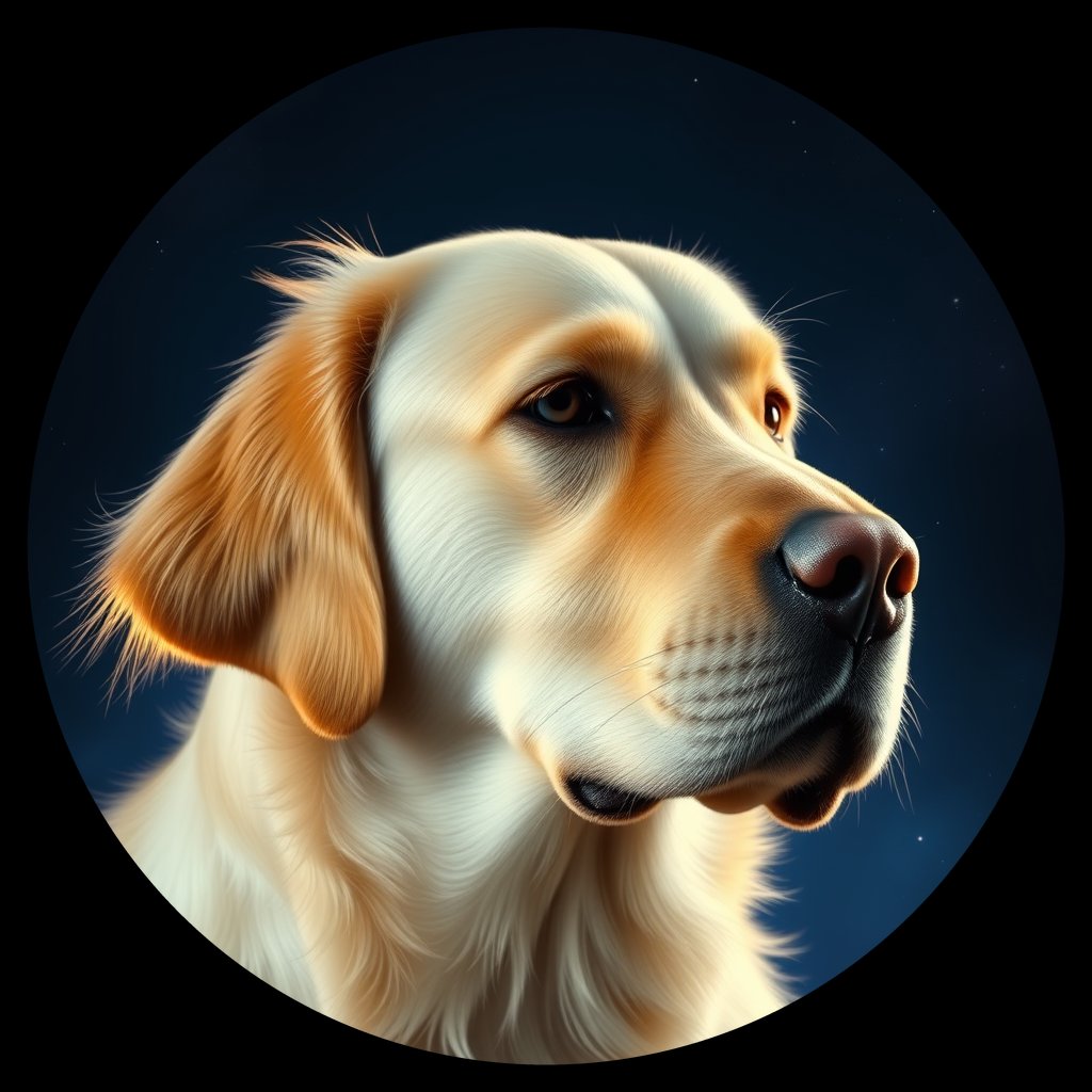 Cosmic medallion portrait of PFZ31B10_PFZ31B10, a Golden Retriever