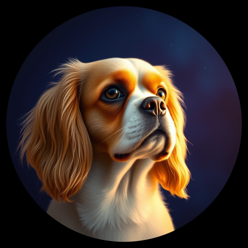 Cosmic medallion portrait of PFZ31C01_PFZ31C01, a Cavalier King Charles Spaniel
