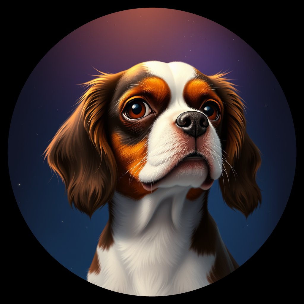 Cosmic medallion portrait of PFZ31C03_PFZ31C03, a Cavalier King Charles Spaniel