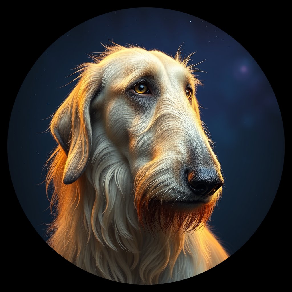Cosmic medallion portrait of PFZ31C05_PFZ31C05, a Irish Wolfhound