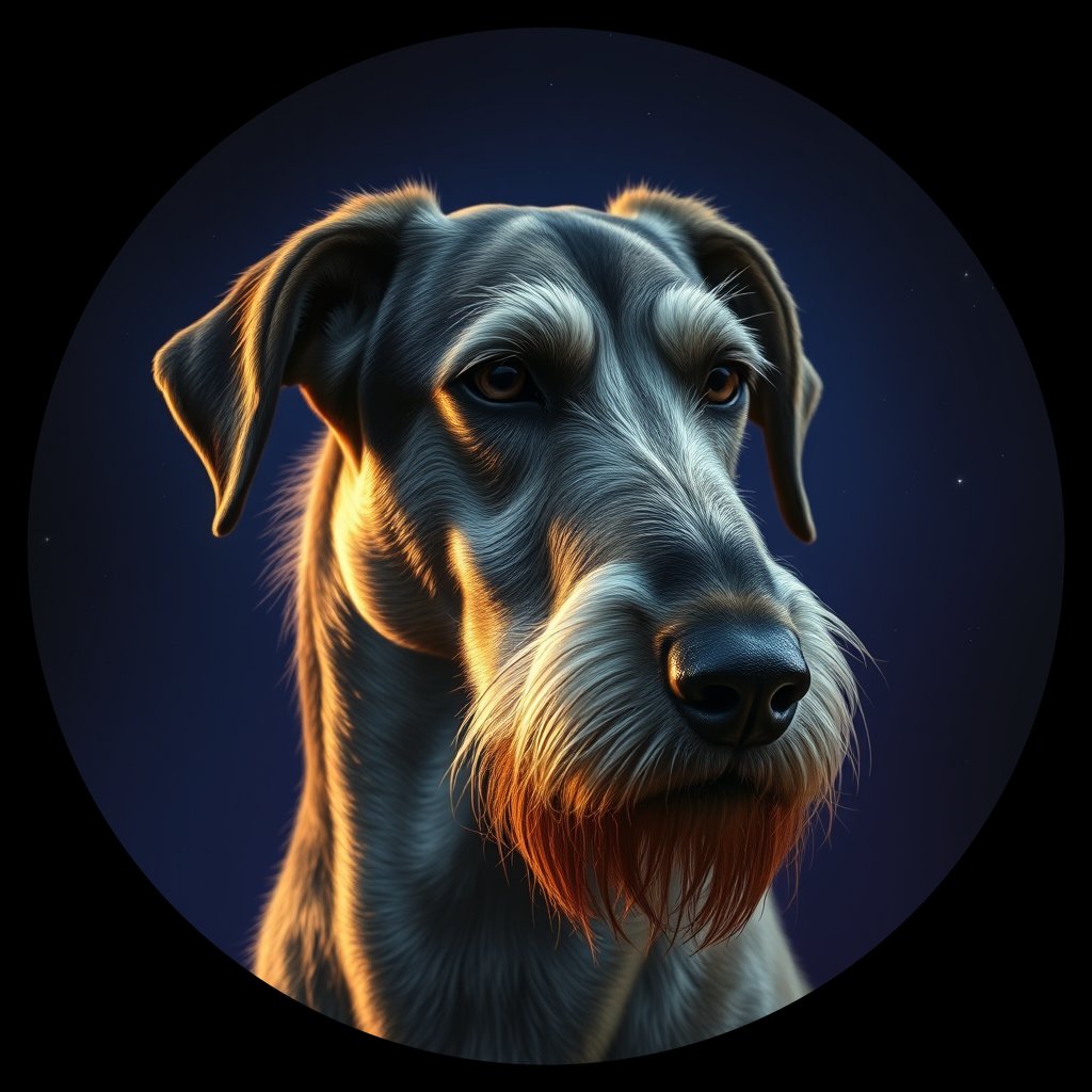 Cosmic medallion portrait of PFZ31C07_PFZ31C07, a Irish Wolfhound