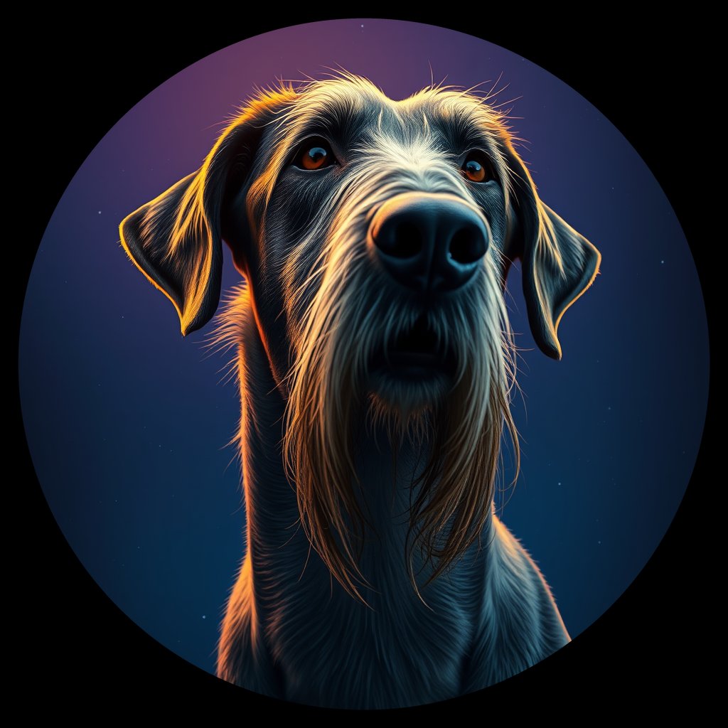 Cosmic medallion portrait of PFZ31C08_PFZ31C08, a Irish Wolfhound
