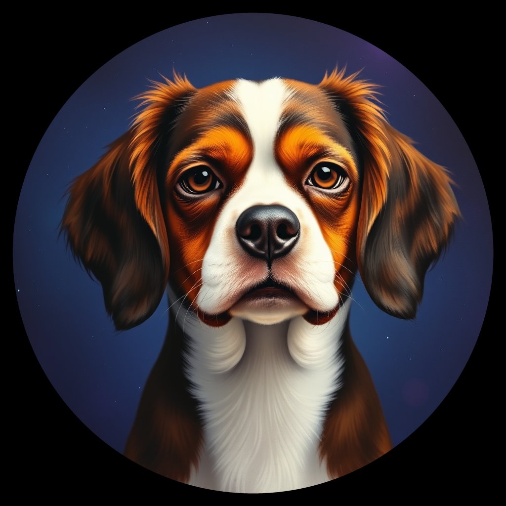 Cosmic medallion portrait of PFZ31D01_PFZ31D01, a Cavalier King Charles Spaniel