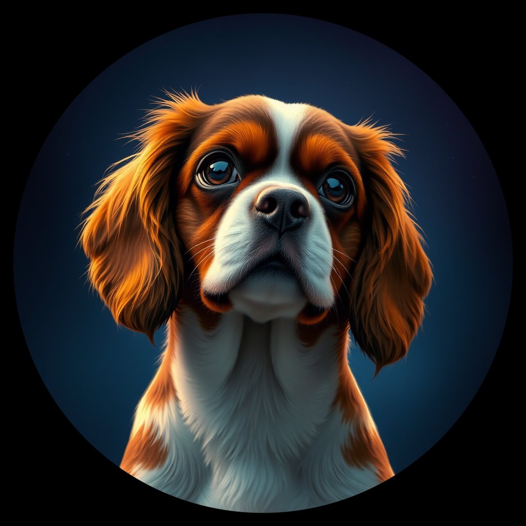 Cosmic medallion portrait of PFZ31D03_PFZ31D03, a Cavalier King Charles Spaniel
