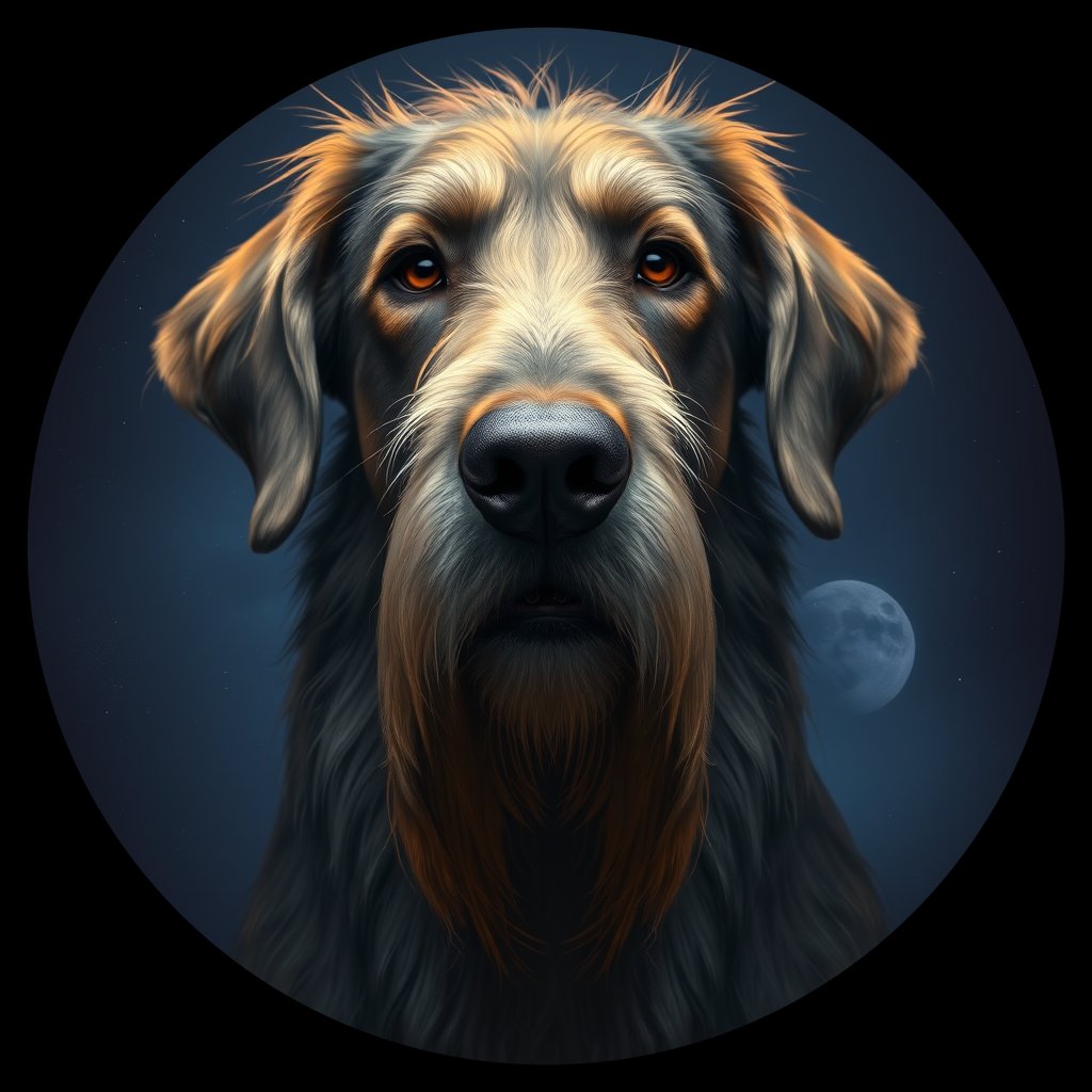 Cosmic medallion portrait of PFZ31D05_PFZ31D05, a Irish Wolfhound