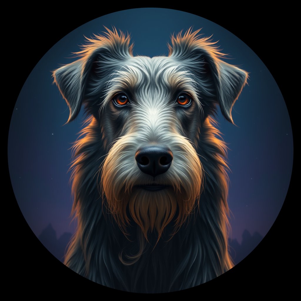 Cosmic medallion portrait of PFZ31D06_PFZ31D06, a Irish Wolfhound