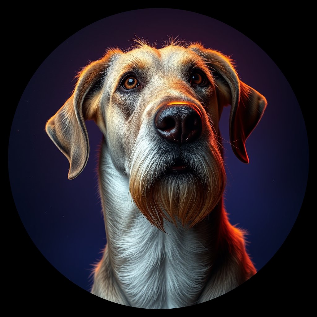 Cosmic medallion portrait of PFZ31D08_PFZ31D08, a Irish Wolfhound