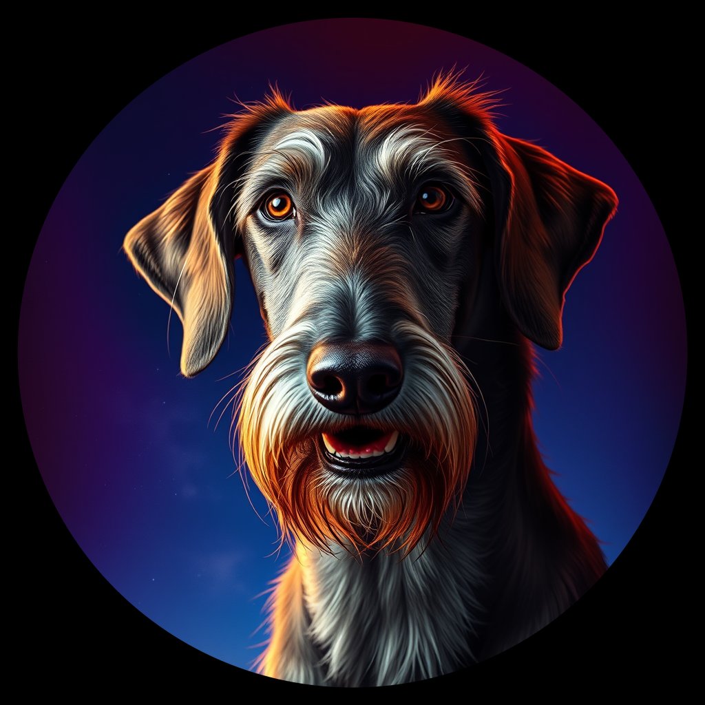 Cosmic medallion portrait of PFZ31D09_PFZ31D09, a Irish Wolfhound