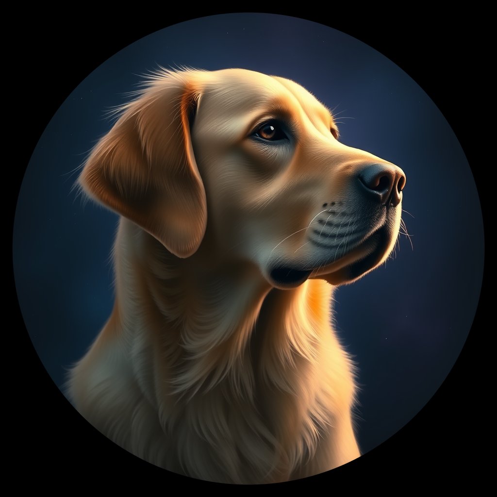 Cosmic medallion portrait of PFZ31D11_PFZ31D11, a Golden Retriever