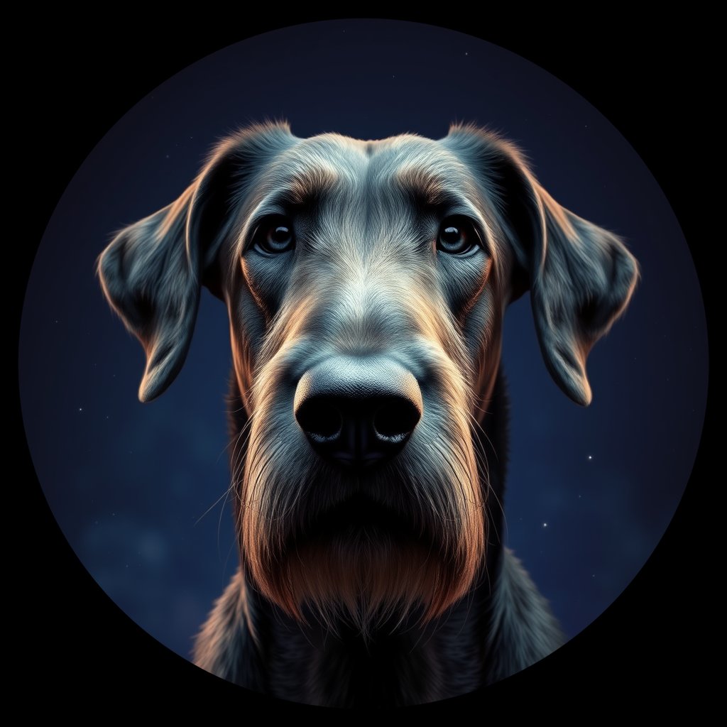 Cosmic medallion portrait of PFZ31D12_PFZ31D12, a Irish Wolfhound