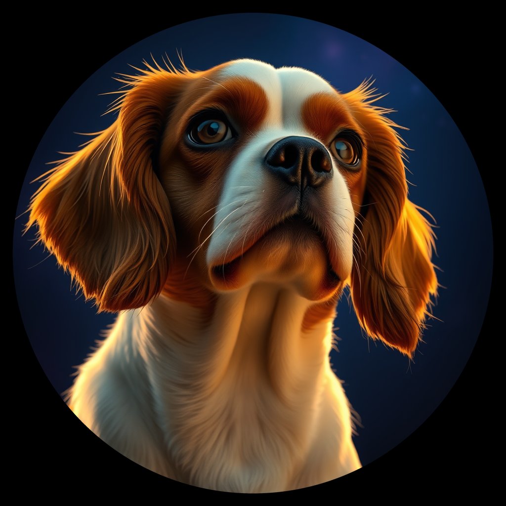 Cosmic medallion portrait of PFZ31E02_PFZ31E02, a Cavalier King Charles Spaniel