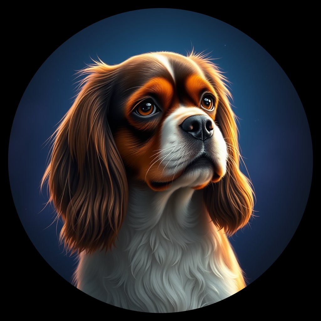Cosmic medallion portrait of PFZ31E03_PFZ31E03, a Cavalier King Charles Spaniel