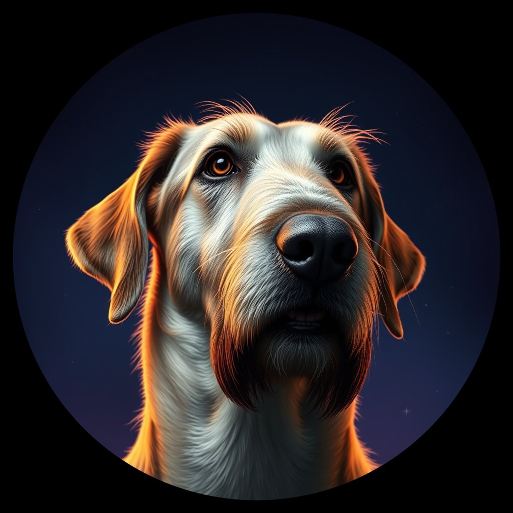 Cosmic medallion portrait of PFZ31E05_PFZ31E05, a Irish Wolfhound