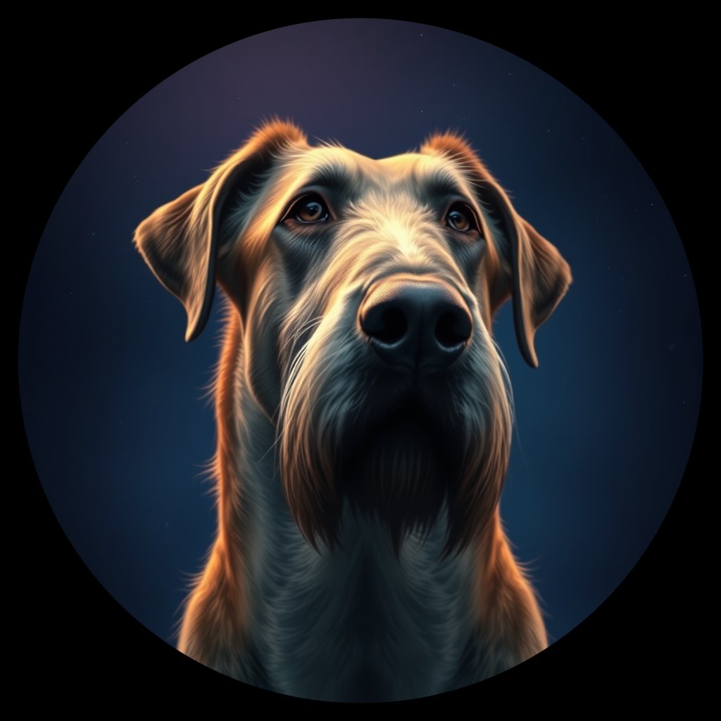Cosmic medallion portrait of PFZ31E06_PFZ31E06, a Irish Wolfhound