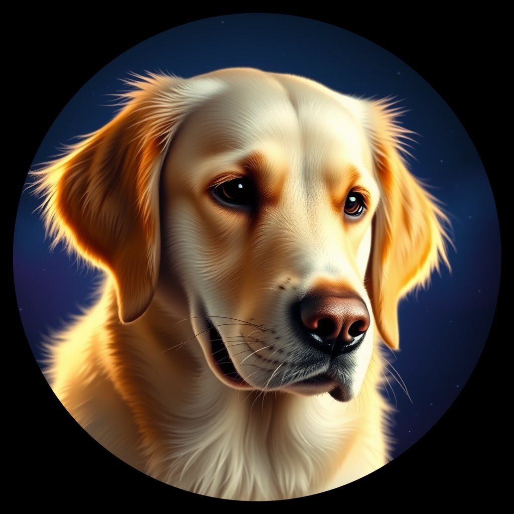 Cosmic medallion portrait of PFZ31E11_PFZ31E11, a Golden Retriever